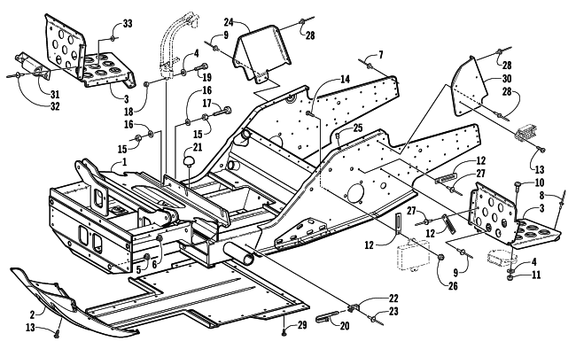 Parts Diagram for Arctic Cat 2000 ZR 440 SNO PRO SNOWMOBILE FRONT FRAME AND FOOTREST ASSEMBLY