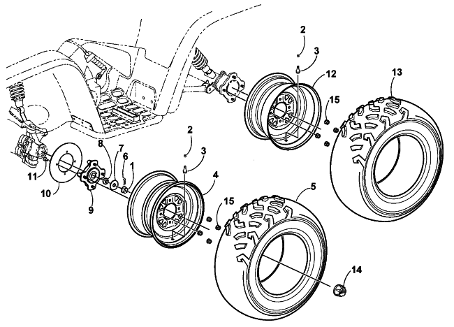 Parts Diagram for Arctic Cat 2001 500 CC (AUTOMATIC TRANSMISSION) ATV WHEEL AND TIRE ASSEMBLY