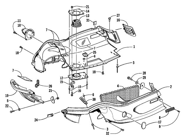 Parts Diagram for Arctic Cat 2001 ZR 600 VEV SNOWMOBILE BELLY PAN AND FRONT BUMPER ASSEMBLY