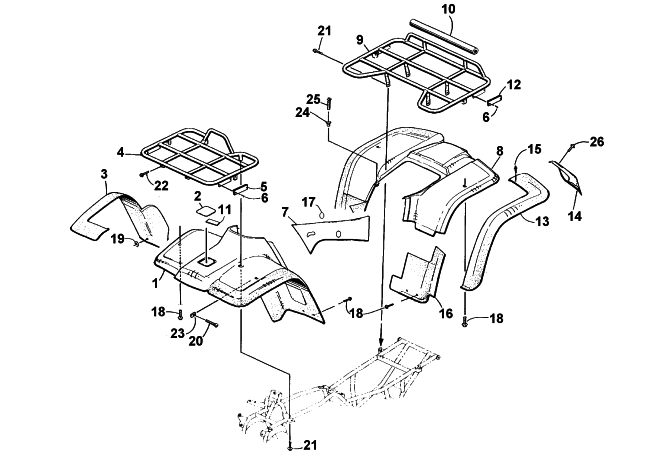 Parts Diagram for Arctic Cat 2000 500 CC AUTOMATIC () ATV BODY PANEL ASSEMBLY