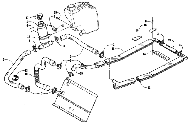 Parts Diagram for Arctic Cat 2001 ZR 600 VEV SNOWMOBILE COOLING ASSEMBLY
