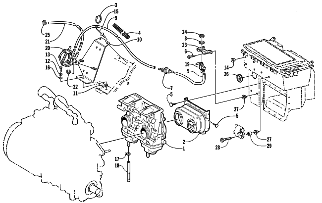 Parts Diagram for Arctic Cat 2001 ZR 600 VEV SNOWMOBILE CARBURETOR AND FUEL PUMP ASSEMBLY