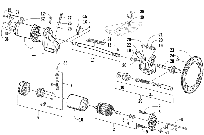 Parts Diagram for Arctic Cat 2002 ZL 600 EFI SS SNOWMOBILE FLEX-DRIVE STARTER MOTOR ASSEMBLY