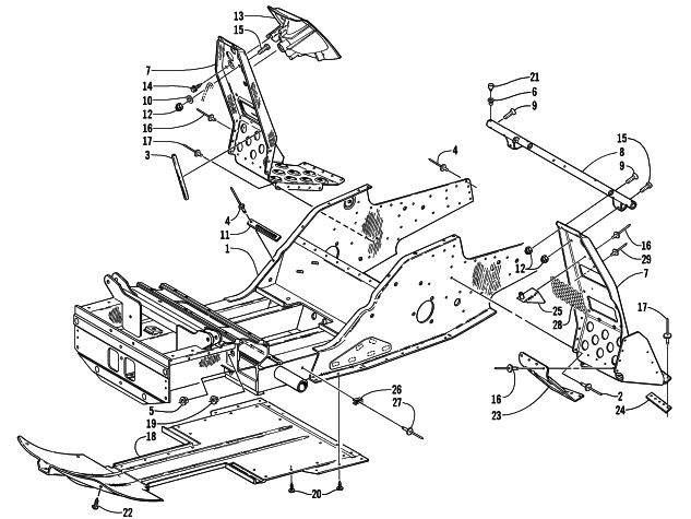 Parts Diagram for Arctic Cat 2001 Z 370 () SNOWMOBILE FRONT FRAME AND FOOTREST ASSEMBLY