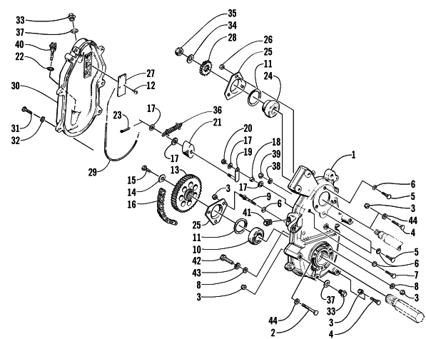 Parts Diagram for Arctic Cat 2001 PANTHER 440 SNOWMOBILE DRIVE/DROPCASE ASSEMBLY