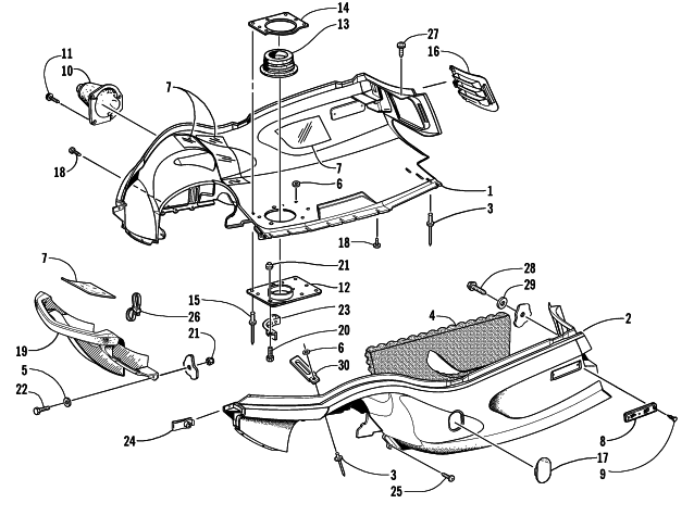 Parts Diagram for Arctic Cat 2002 PANTERA 550 () SNOWMOBILE BELLY PAN AND FRONT BUMPER ASSEMBLY