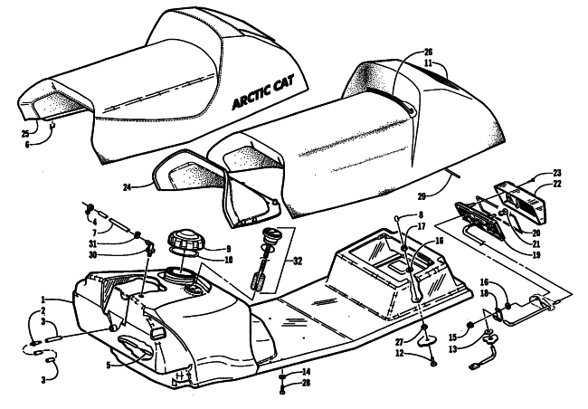 Parts Diagram for Arctic Cat 2001 ZL 550 (ESR) SNOWMOBILE GAS TANK, SEAT, AND TAILLIGHT ASSEMBLY