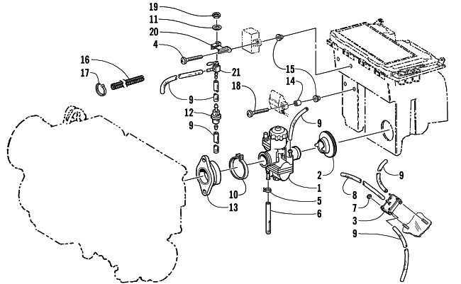 Parts Diagram for Arctic Cat 2001 PANTHER 370 SNOWMOBILE CARBURETOR AND FUEL PUMP ASSEMBLY