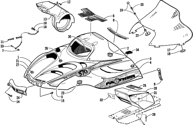 Parts Diagram for Arctic Cat 2001 PANTHER 370 () SNOWMOBILE HOOD AND WINDSHIELD ASSEMBLY