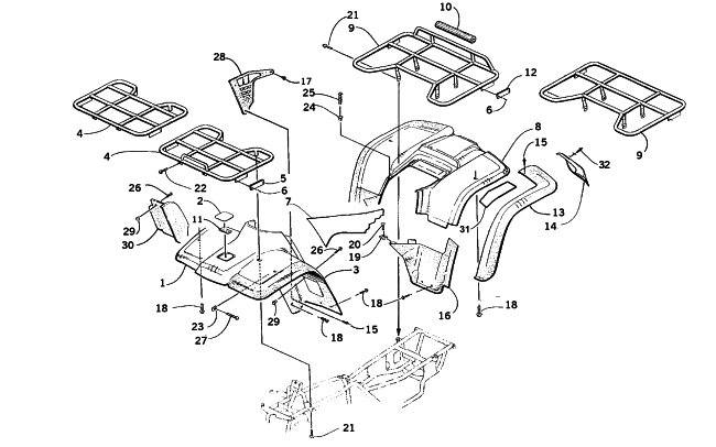 Parts Diagram for Arctic Cat 2001 250 4X4 ATV BODY PANEL ASSEMBLY