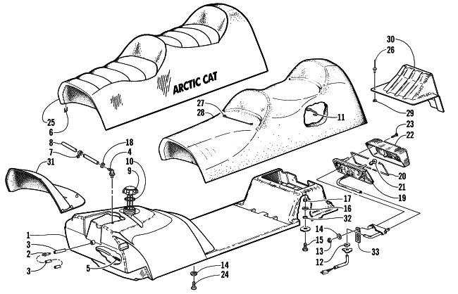 Parts Diagram for Arctic Cat 2001 PANTHER 440 SNOWMOBILE GAS TANK, SEAT, AND TAILLIGHT ASSEMBLY