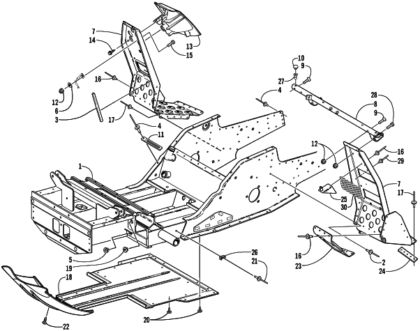 Parts Diagram for Arctic Cat 2001 PANTHER 550 SNOWMOBILE FRONT FRAME AND FOOTREST ASSEMBLY