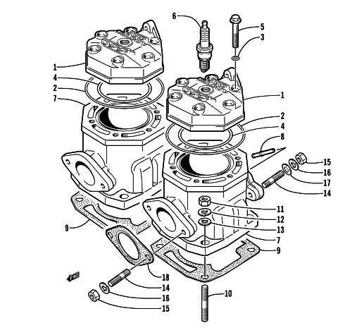 Parts Diagram for Arctic Cat 2002 PANTERA 550 SNOWMOBILE CYLINDER AND HEAD ASSEMBLY