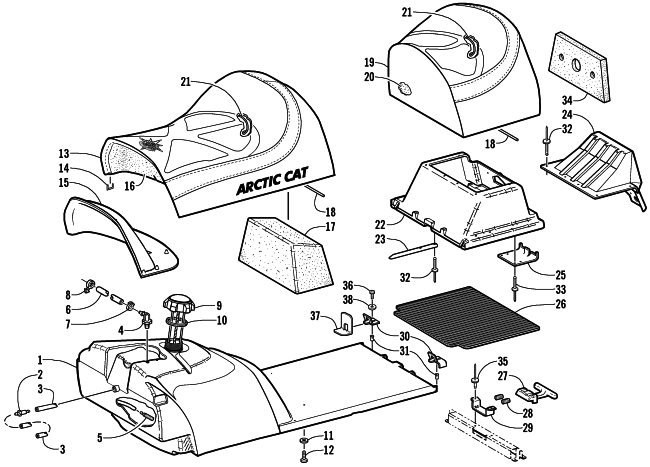 Parts Diagram for Arctic Cat 2001 PANTHER 550 SNOWMOBILE GAS TANK AND SEAT ASSEMBLY