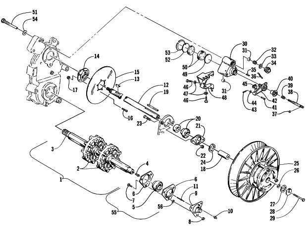 Parts Diagram for Arctic Cat 2001 PANTHER 440 SNOWMOBILE DRIVE TRAIN SHAFTS AND BRAKE ASSEMBLIES