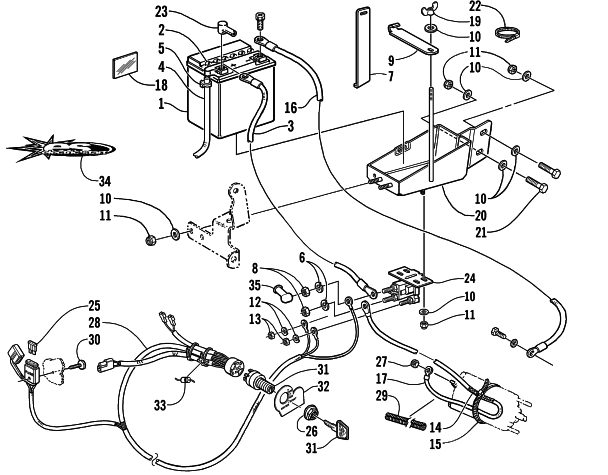 Parts Diagram for Arctic Cat 2001 THUNDERCAT () SNOWMOBILE BATTERY, SOLENOID, AND CABLES
