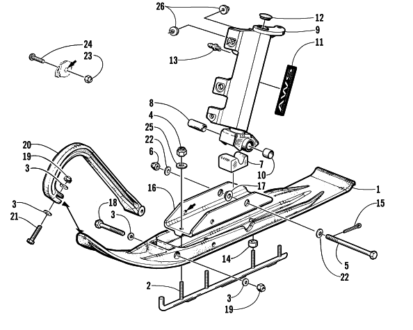 Parts Diagram for Arctic Cat 2001 ZR 500 EFI (ESR) SNOWMOBILE SKI AND SPINDLE ASSEMBLY
