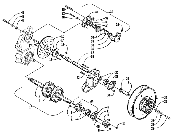Parts Diagram for Arctic Cat 2002 ZL 600 EFI SS SNOWMOBILE DRIVE TRAIN SHAFTS AND BRAKE ASSEMBLIES