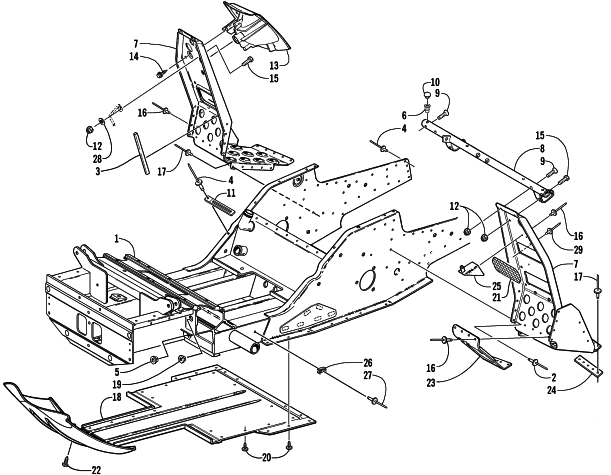 Parts Diagram for Arctic Cat 2001 ZR 500 EFI (ESR) SNOWMOBILE FRONT FRAME AND FOOTREST ASSEMBLY