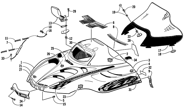 Parts Diagram for Arctic Cat 2001 ZL 550 (ESR) SNOWMOBILE HOOD AND WINDSHIELD ASSEMBLY