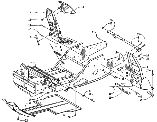 Parts Diagram for Arctic Cat 2001 THUNDERCAT SNOWMOBILE FRONT FRAME AND FOOTREST ASSEMBLY