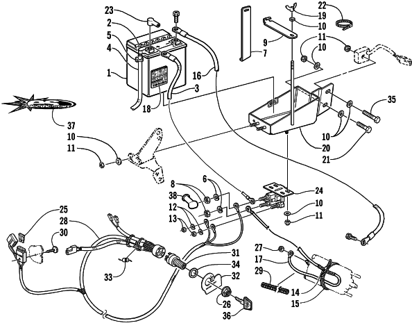 Parts Diagram for Arctic Cat 2001 ZL 550 SNOWMOBILE BATTERY, SOLENOID, AND CABLES (esr)