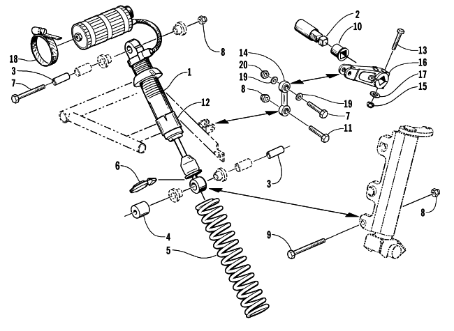 Parts Diagram for Arctic Cat 2001 ZRT 600 SNOWMOBILE SHOCK ABSORBER AND SWAY BAR ASSEMBLY