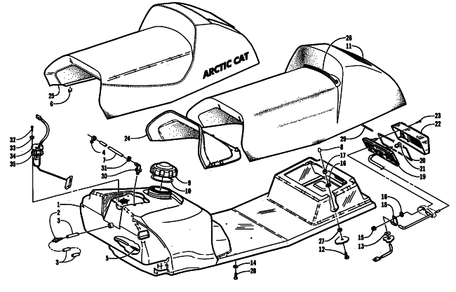 Parts Diagram for Arctic Cat 2001 ZL 550 SNOWMOBILE GAS TANK, SEAT, AND TAILLIGHT ASSEMBLY (esr)