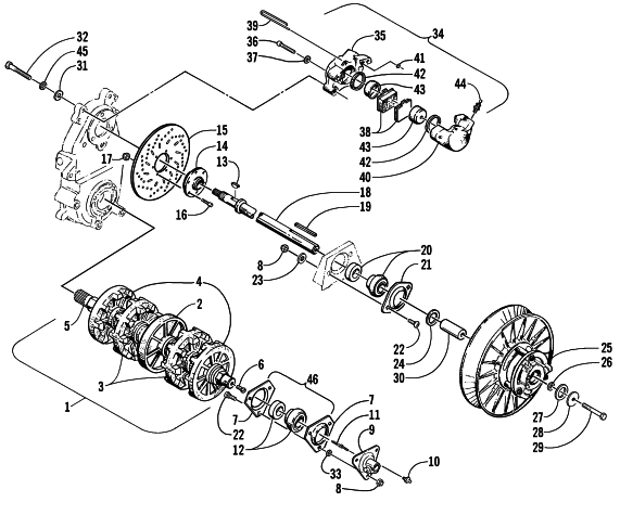 Parts Diagram for Arctic Cat 2002 BEARCAT WIDE TRACK SNOWMOBILE DRIVE TRAIN SHAFTS AND BRAKE ASSEMBLIES