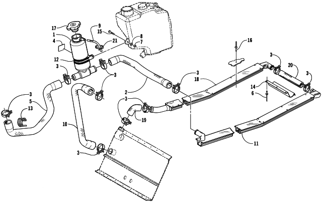Parts Diagram for Arctic Cat 2001 ZRT 600 LE SNOWMOBILE COOLING ASSEMBLY