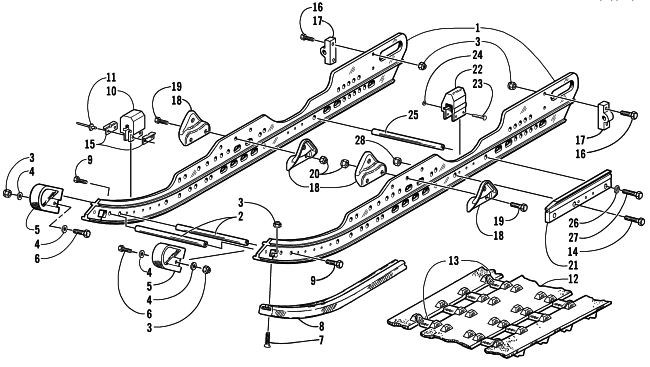 Parts Diagram for Arctic Cat 2002 ZRT 600 SNOWMOBILE SLIDE RAIL AND TRACK ASSEMBLY