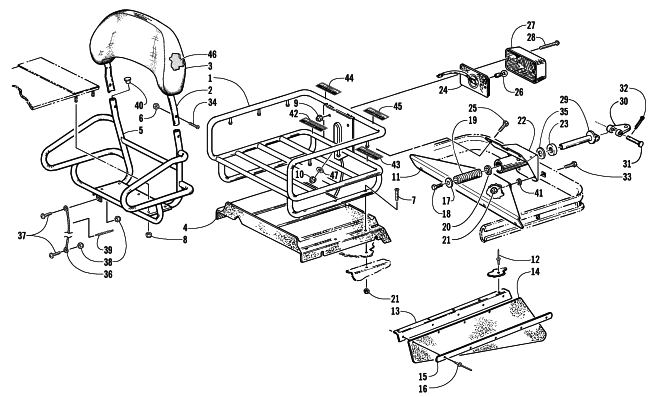 Parts Diagram for Arctic Cat 2002 BEARCAT WIDE TRACK SNOWMOBILE RACK, BACKREST, HITCH, AND TAILLIGHT ASSEMBLIES