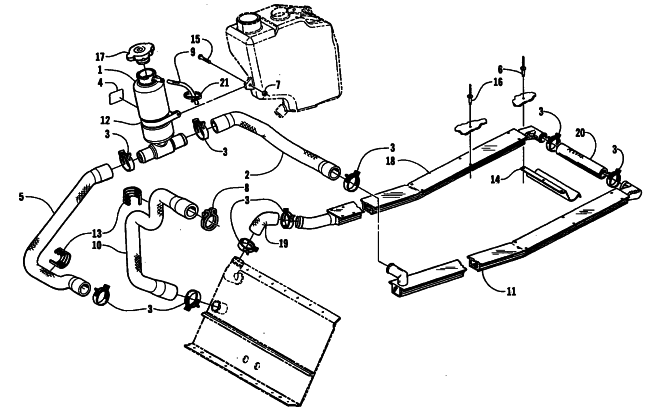 Parts Diagram for Arctic Cat 2001 ZL 550 SNOWMOBILE COOLING ASSEMBLY