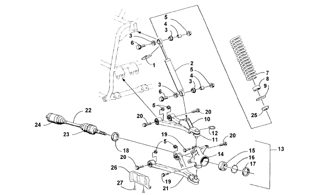 Parts Diagram for Arctic Cat 2001 500 CC (AUTOMATIC TRANSMISSION) ATV FRONT SUSPENSION ASSEMBLY