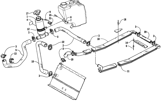 Parts Diagram for Arctic Cat 2002 THUNDERCAT SNOWMOBILE COOLING ASSEMBLY