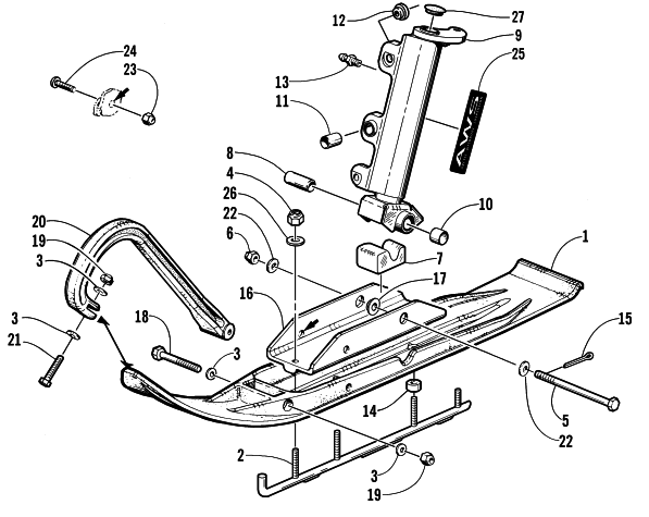 Parts Diagram for Arctic Cat 2001 ZR 800 SNOWMOBILE SKI AND SPINDLE ASSEMBLY