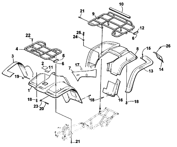 Parts Diagram for Arctic Cat 2001 500 CC (AUTOMATIC TRANSMISSION) ATV BODY PANEL ASSEMBLY