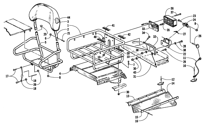 Parts Diagram for Arctic Cat 2001 BEARCAT WIDE TRACK SNOWMOBILE RACK, BACKREST, HITCH, AND TAILLIGHT ASSEMBLIES