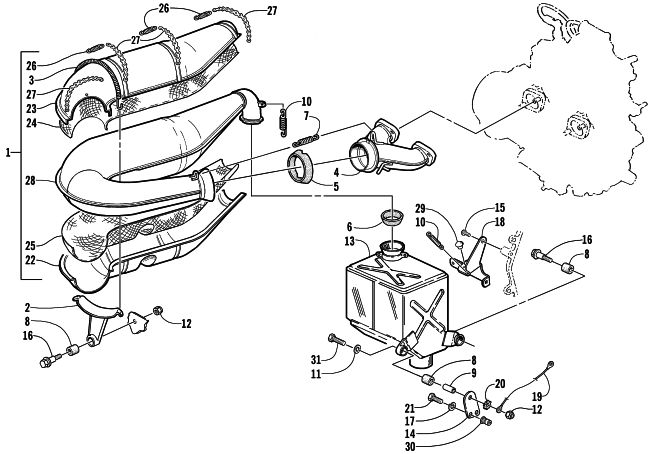 Parts Diagram for Arctic Cat 2001 ZR 600 SNOWMOBILE EXHAUST ASSEMBLY