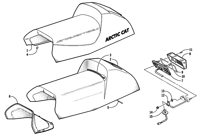 Parts Diagram for Arctic Cat 2001 ZR 500 EFI (ESR) SNOWMOBILE SEAT AND TAILLIGHT ASSEMBLY
