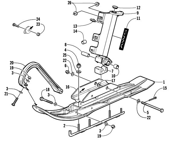 Parts Diagram for Arctic Cat 2001 MOUNTAIN CAT 1000 () SNOWMOBILE SKI AND SPINDLE ASSEMBLY