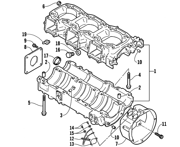 Parts Diagram for Arctic Cat 2001 MOUNTAIN CAT 1000 () SNOWMOBILE CRANKCASE ASSEMBLY