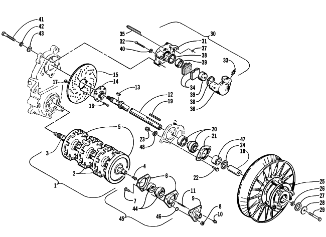 Parts Diagram for Arctic Cat 2001 MOUNTAIN CAT 1000 SNOWMOBILE DRIVE TRAIN SHAFTS AND BRAKE ASSEMBLIES