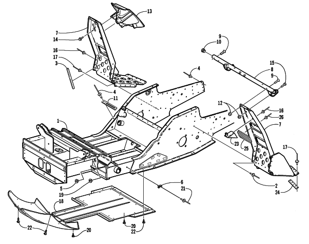 Parts Diagram for Arctic Cat 2001 MOUNTAIN CAT 1000 SNOWMOBILE FRONT FRAME AND FOOTREST ASSEMBLY