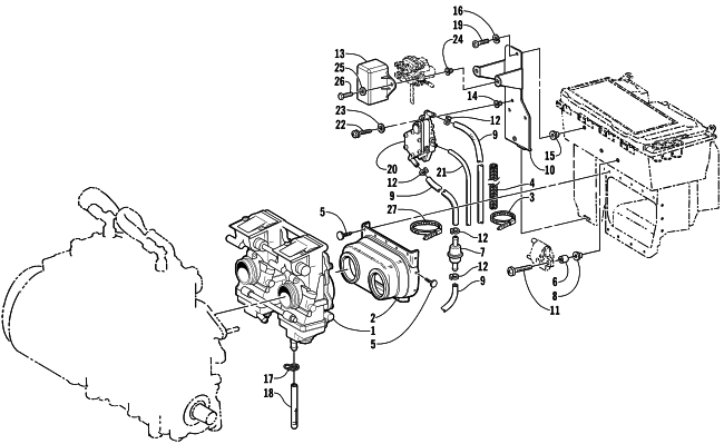 Parts Diagram for Arctic Cat 2001 ZR 500 () SNOWMOBILE CARBURETOR AND FUEL PUMP ASSEMBLY