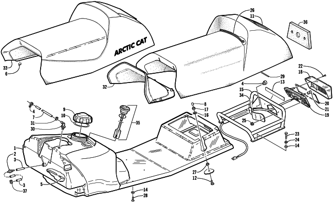 Parts Diagram for Arctic Cat 2001 MOUNTAIN CAT 800 SNOWMOBILE GAS TANK, SEAT, AND TAILLIGHT ASSEMBLY
