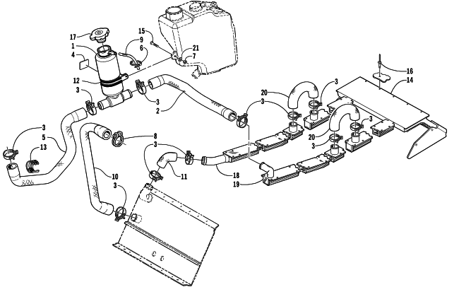 Parts Diagram for Arctic Cat 2001 MOUNTAIN CAT 1000 SNOWMOBILE COOLING ASSEMBLY