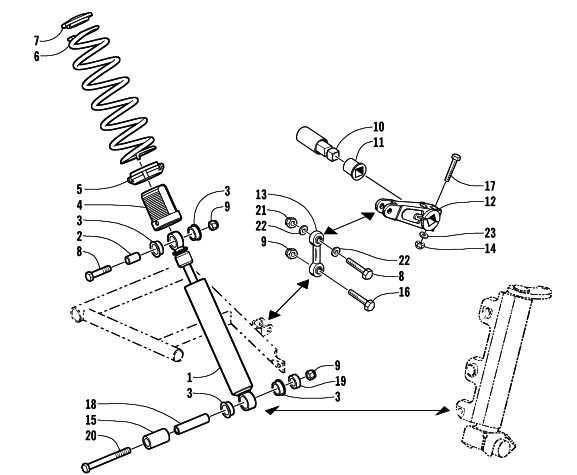 Parts Diagram for Arctic Cat 2001 PANTERA 580 EFI SNOWMOBILE SHOCK ABSORBER AND SWAY BAR ASSEMBLY