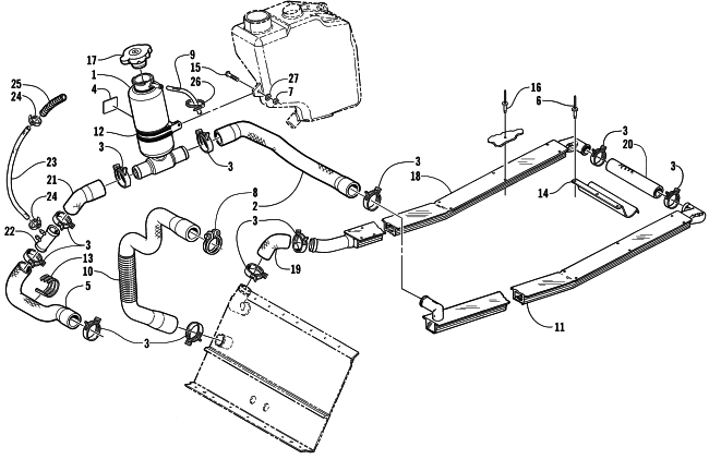 Parts Diagram for Arctic Cat 2000 ZR 600 EFI - LE REVERSE SNOWMOBILE COOLING ASSEMBLY