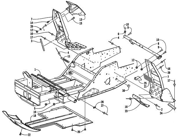Parts Diagram for Arctic Cat 2001 ZR 500 EFI SNOWMOBILE FRONT FRAME AND FOOTREST ASSEMBLY